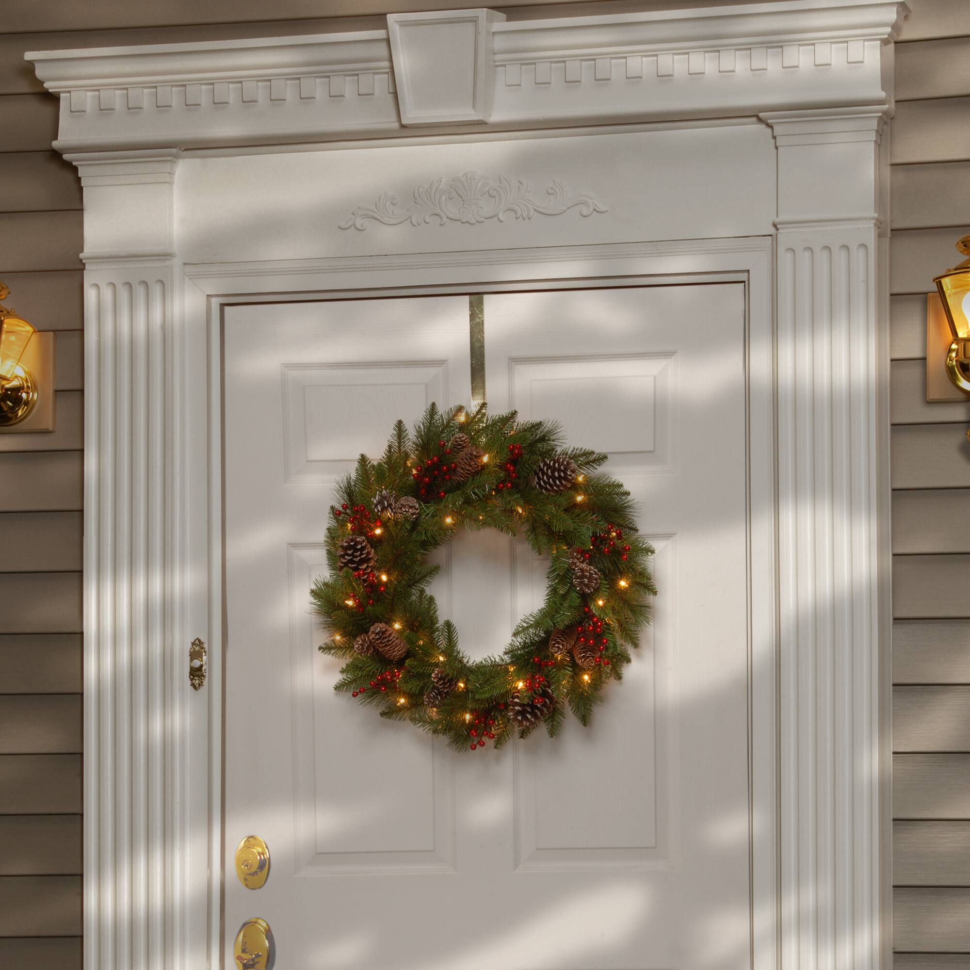 24" White LED Bristle Berry Wreath